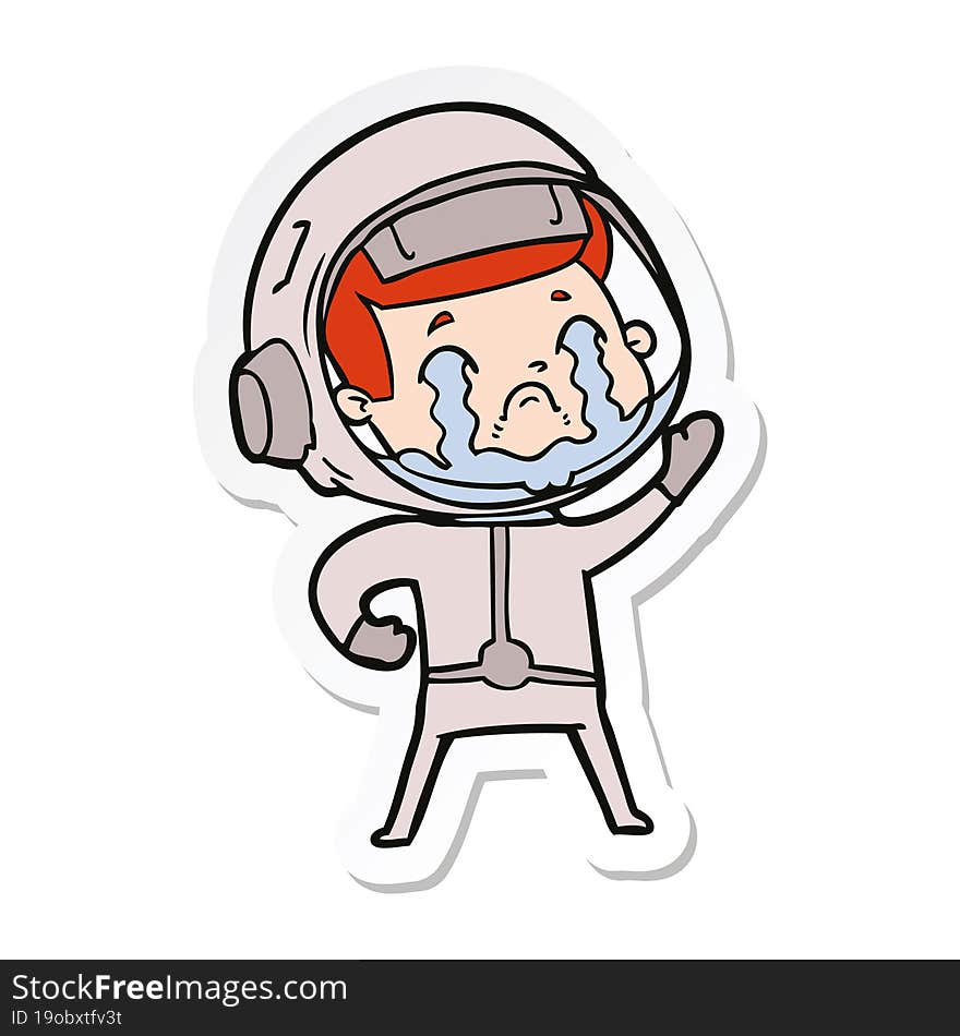 sticker of a cartoon crying astronaut