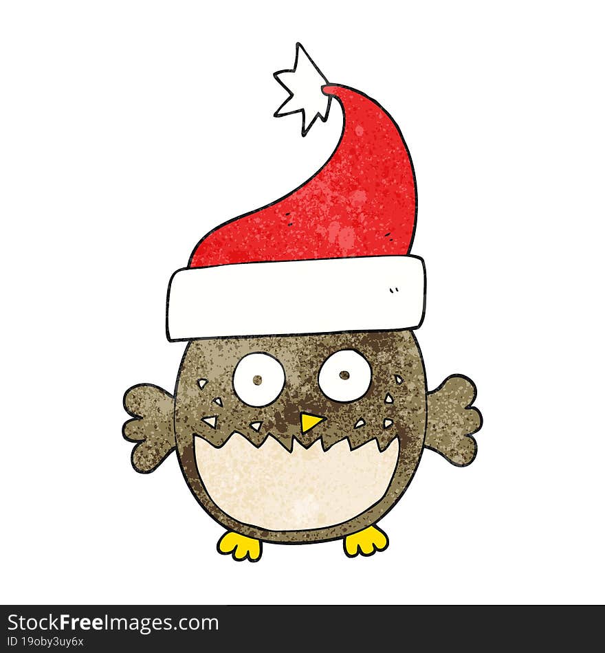 textured cartoon owl wearing christmas hat