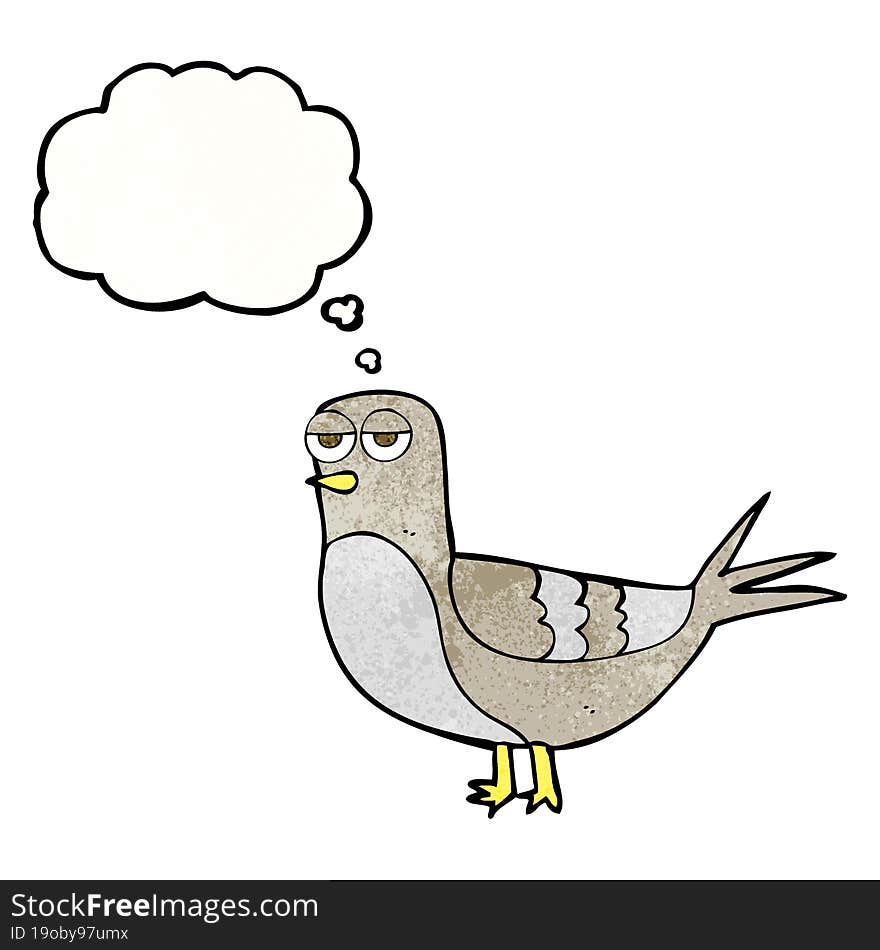 freehand drawn thought bubble textured cartoon pigeon