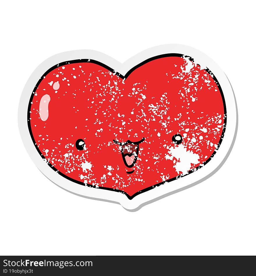 distressed sticker of a cartoon love heart character