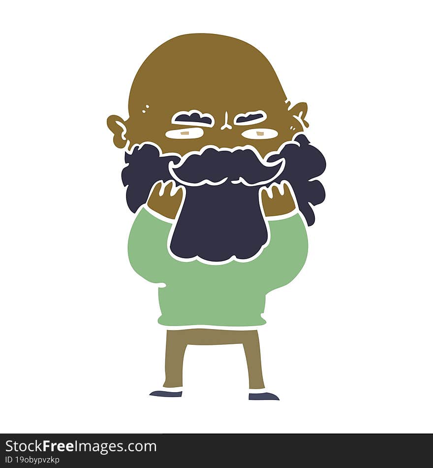 flat color style cartoon man with beard frowning checking his beard