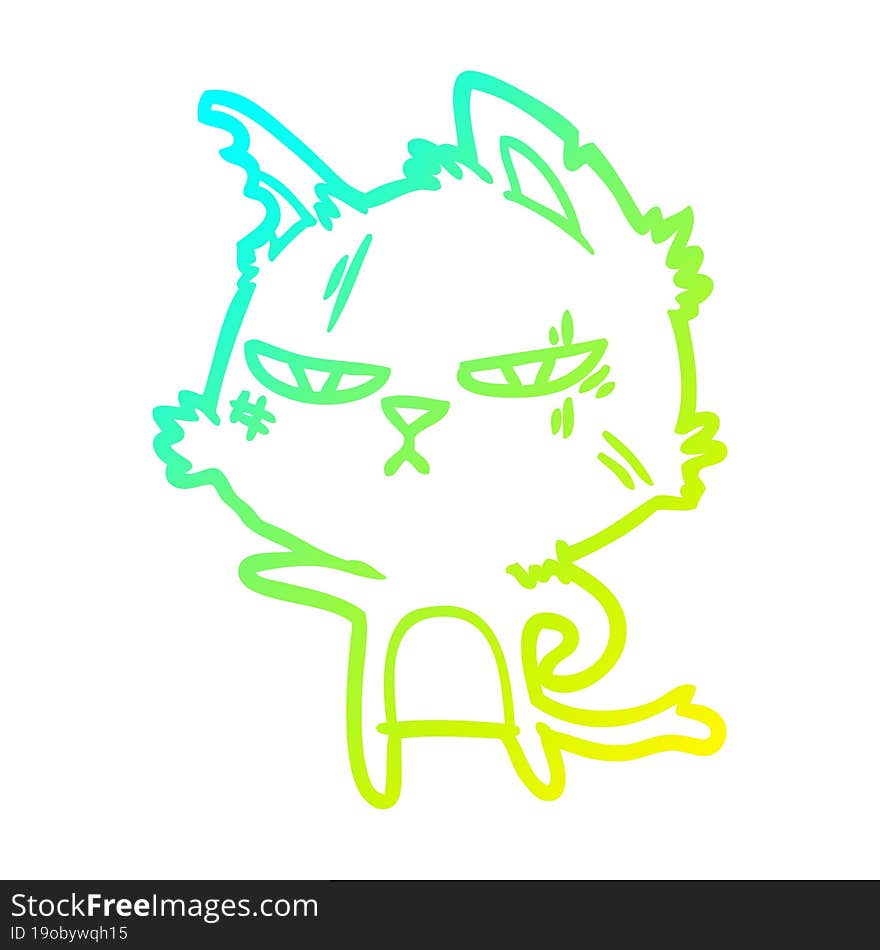 cold gradient line drawing tough cartoon cat pointing