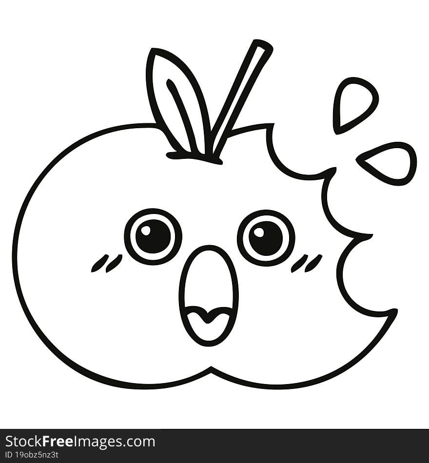 line drawing cartoon of a red apple