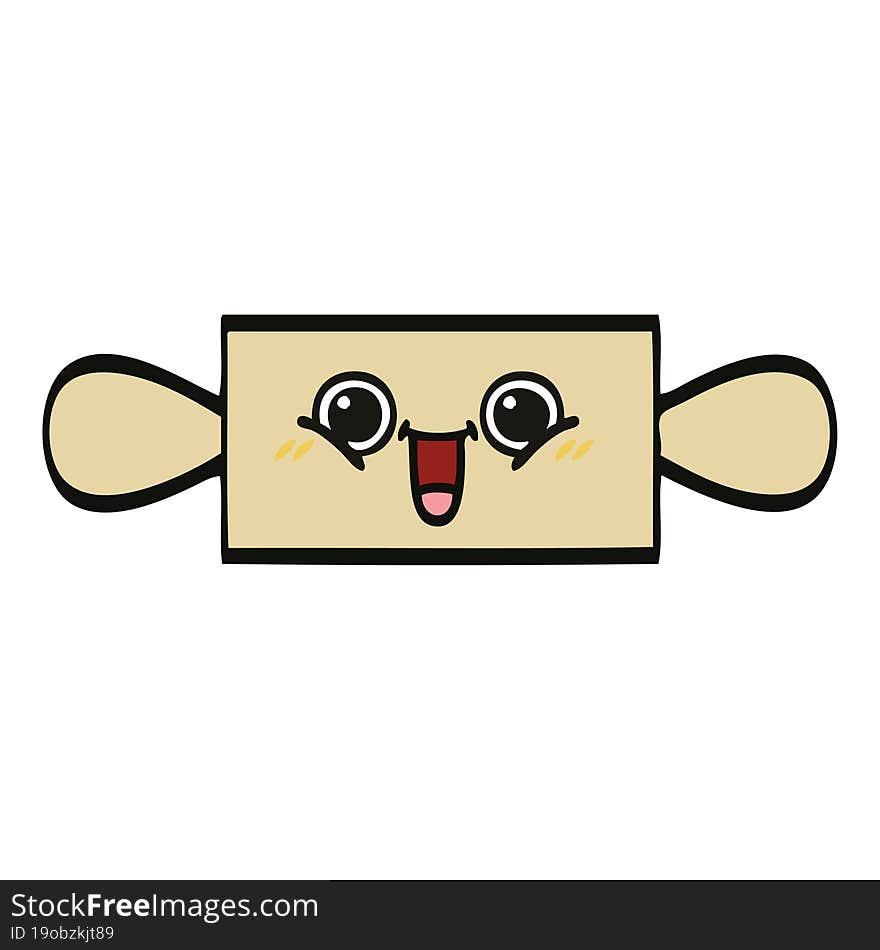 cute cartoon of a rolling pin. cute cartoon of a rolling pin