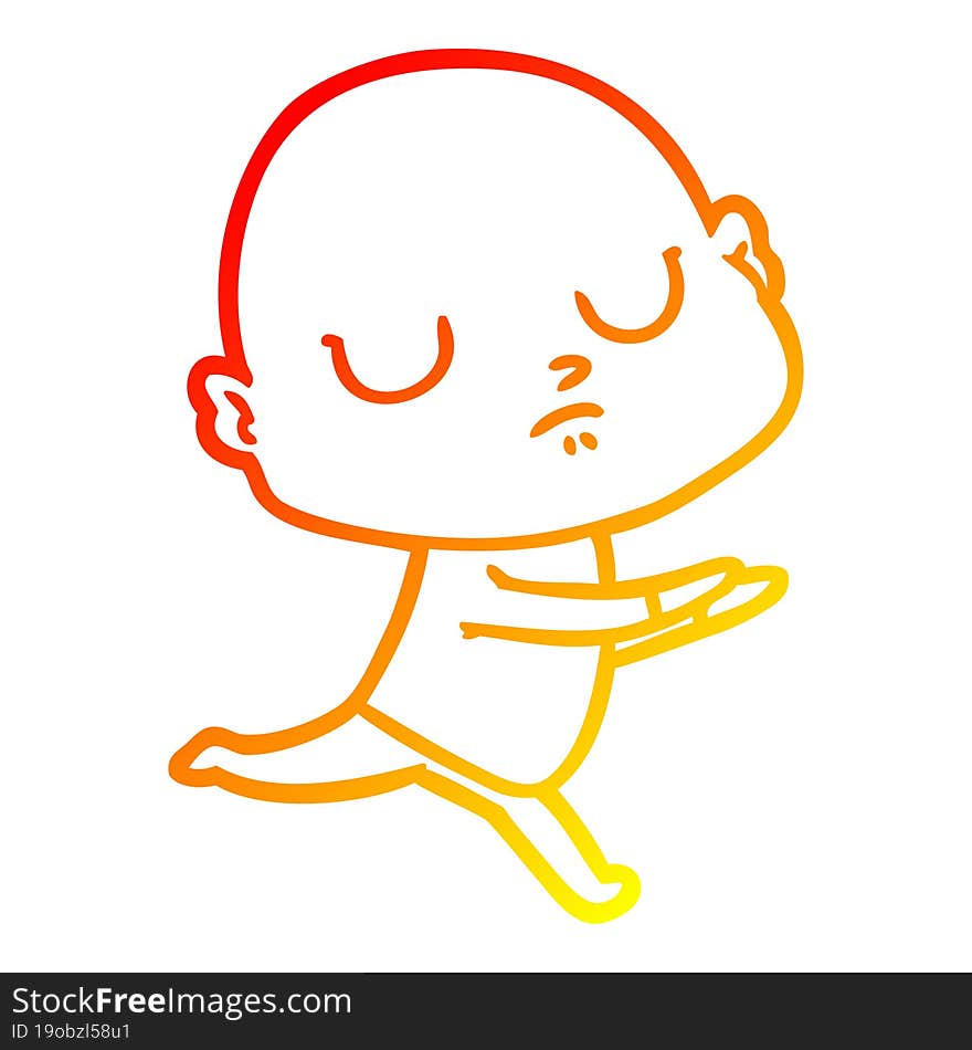 warm gradient line drawing of a cartoon bald man