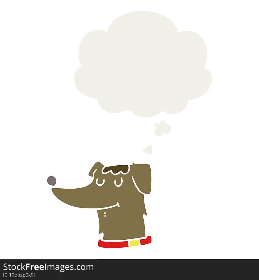 cartoon dog with thought bubble in retro style