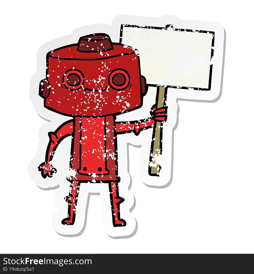 distressed sticker of a cartoon robot