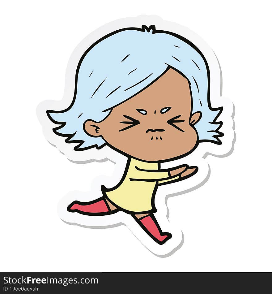 sticker of a cartoon angry girl