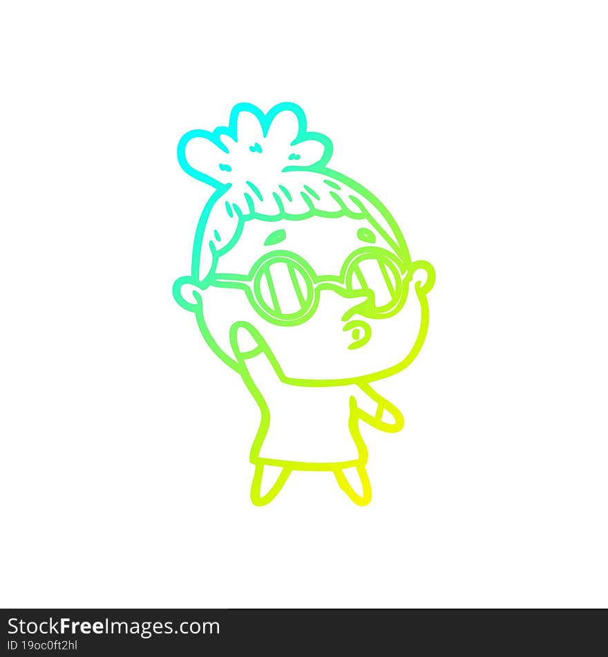 cold gradient line drawing cartoon woman wearing glasses