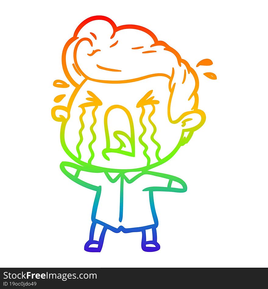 rainbow gradient line drawing of a cartoon crying man