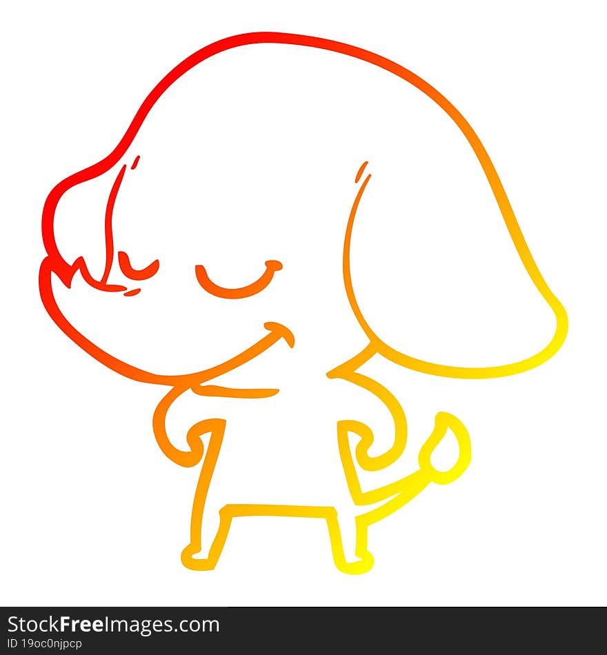 Warm Gradient Line Drawing Cartoon Smiling Elephant