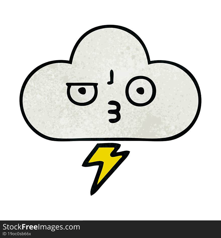 retro grunge texture cartoon of a thunder cloud