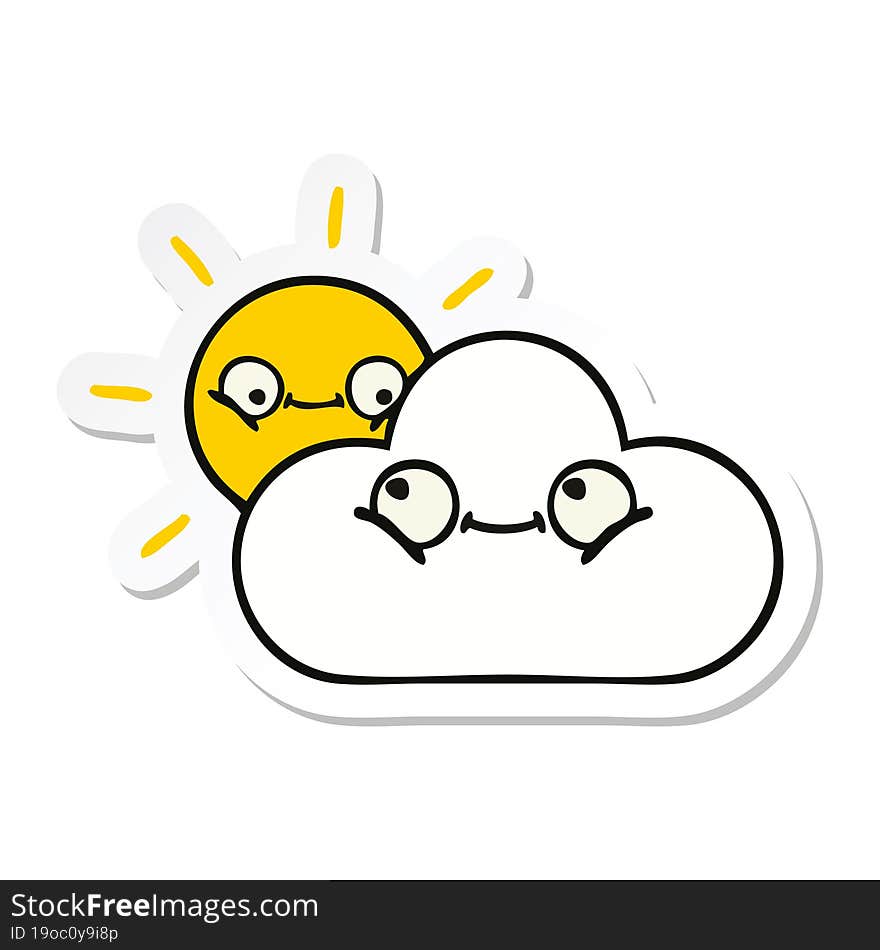 sticker of a cute cartoon sunshine and cloud