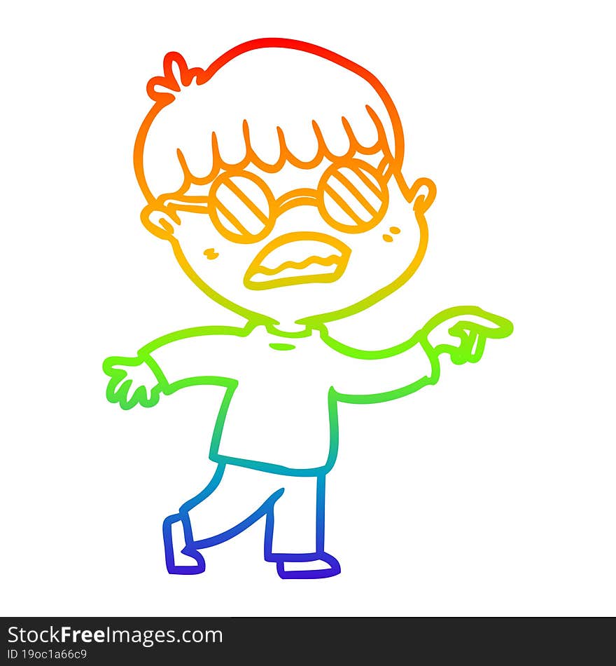 Rainbow Gradient Line Drawing Cartoon Boy Wearing Spectacles