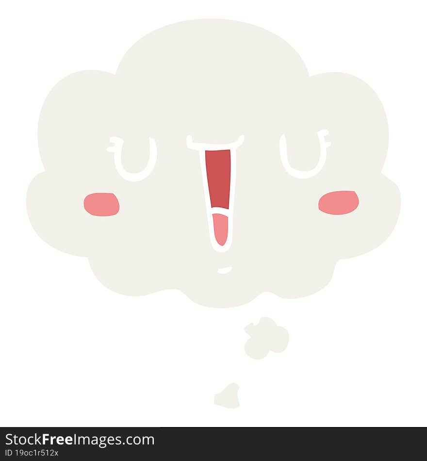 happy cartoon face with thought bubble in retro style