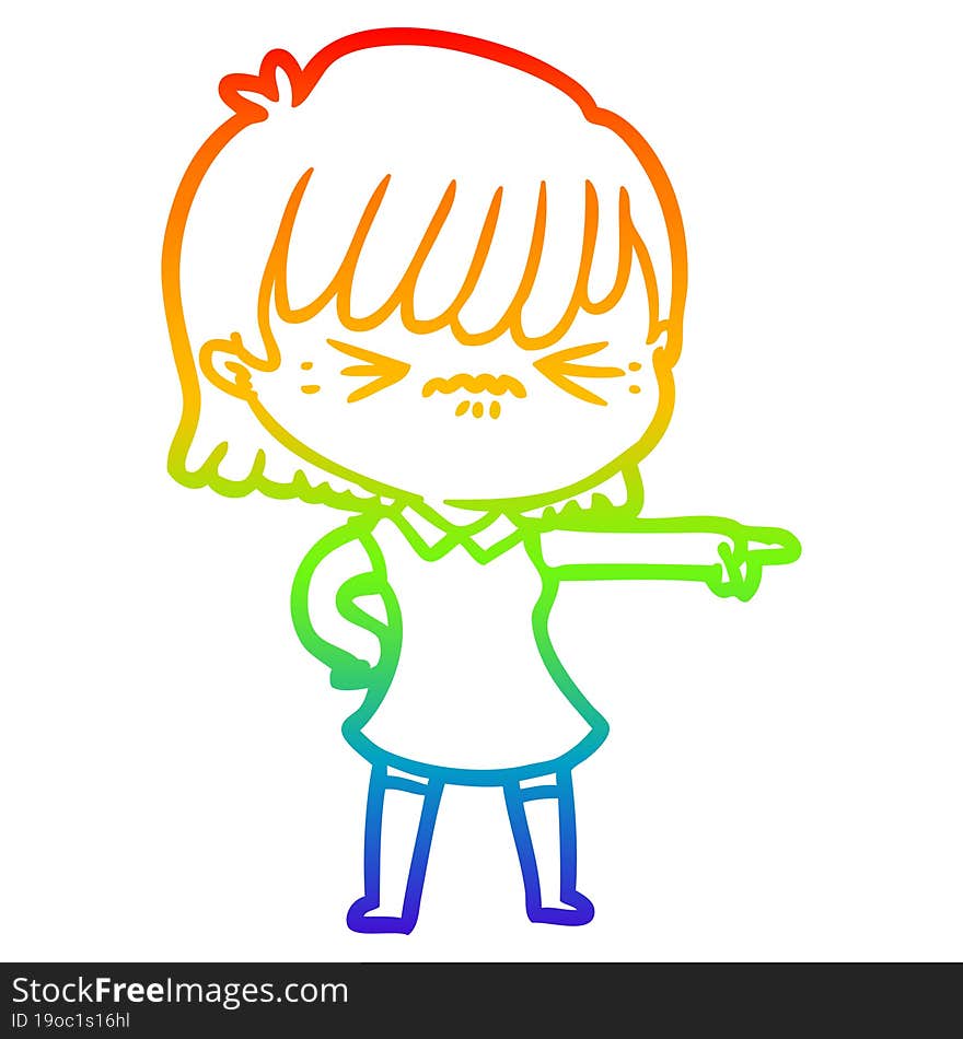 Rainbow Gradient Line Drawing Annoyed Cartoon Girl Blaming