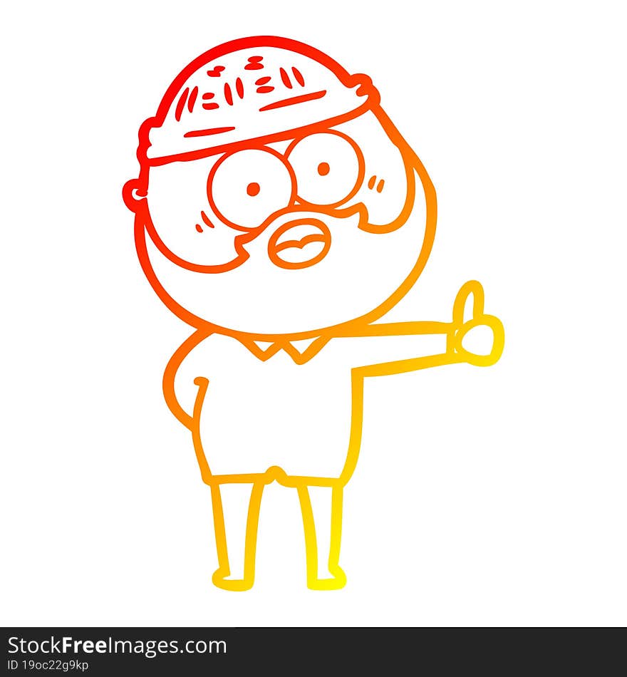 warm gradient line drawing cartoon bearded man giving thumbs up sign