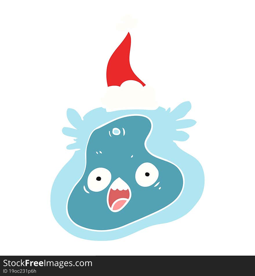 Flat Color Illustration Of A Germ Wearing Santa Hat