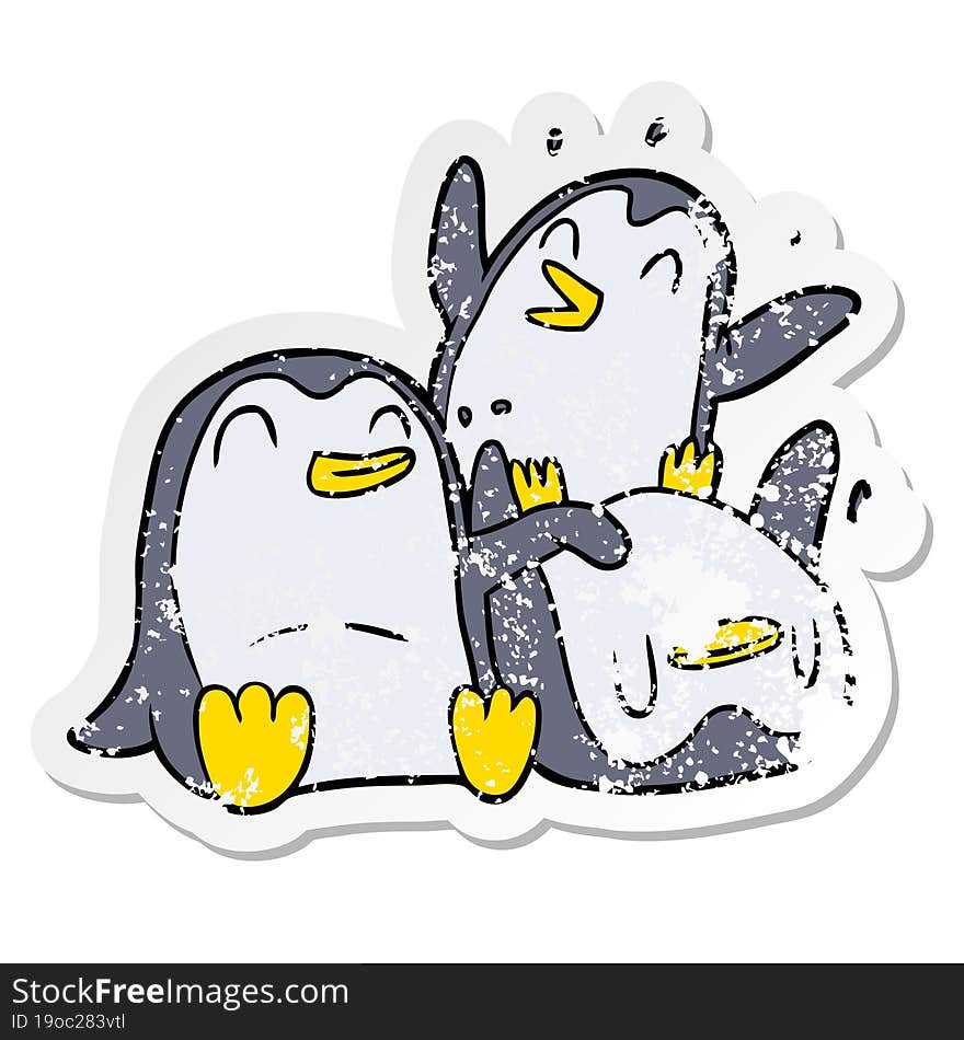 Distressed Sticker Of A Cartoon Penguins