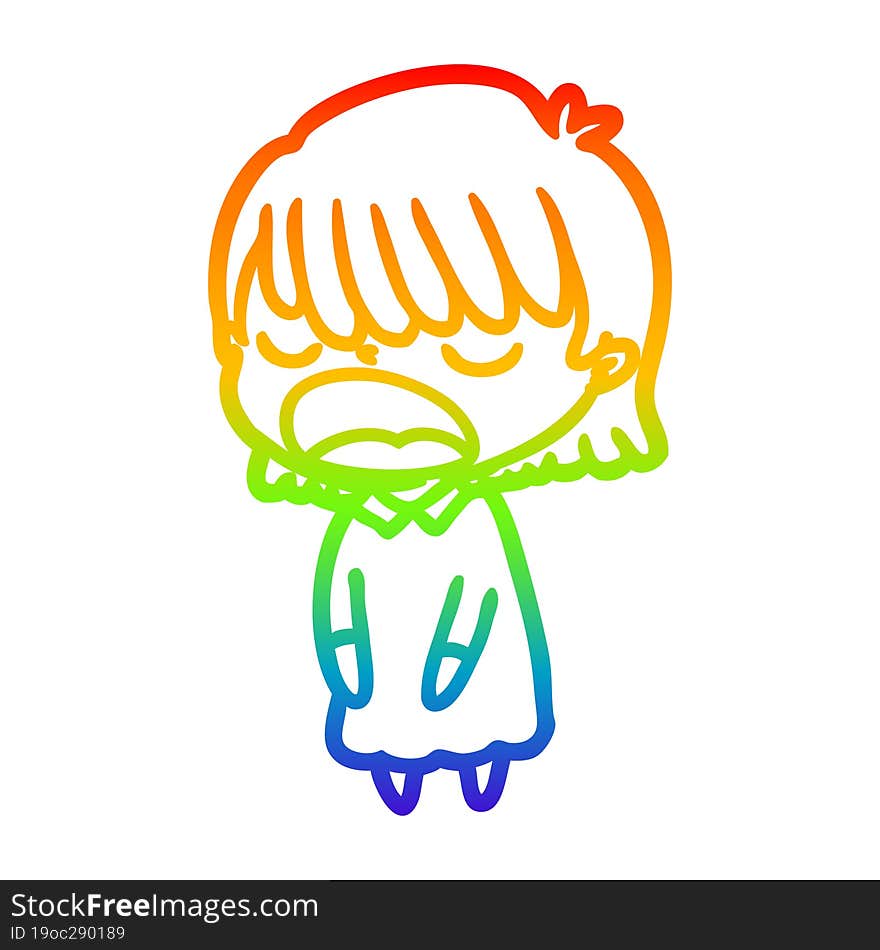 Rainbow Gradient Line Drawing Cartoon Woman Talking Loudly