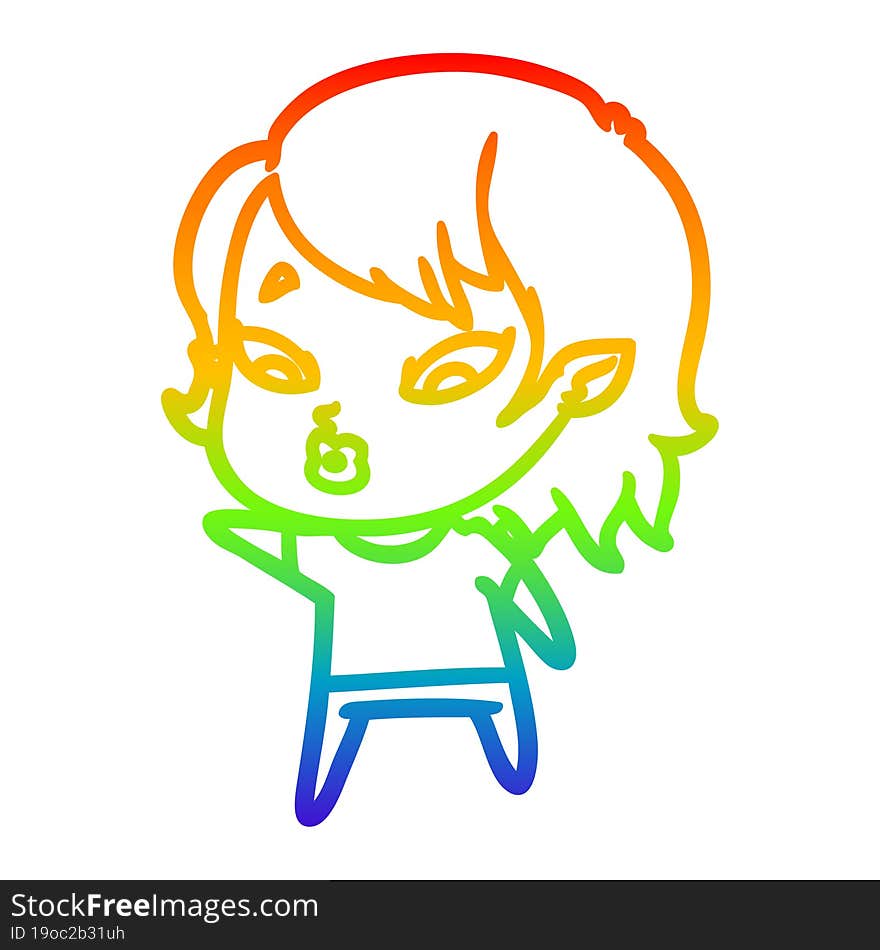 rainbow gradient line drawing cute cartoon vampire girl