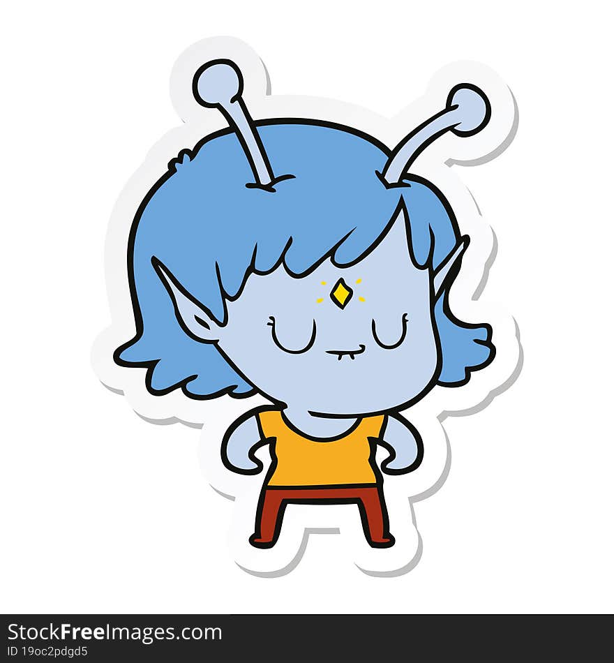 sticker of a cartoon alien girl