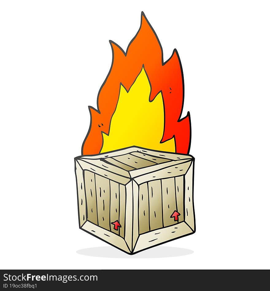 cartoon burning crate