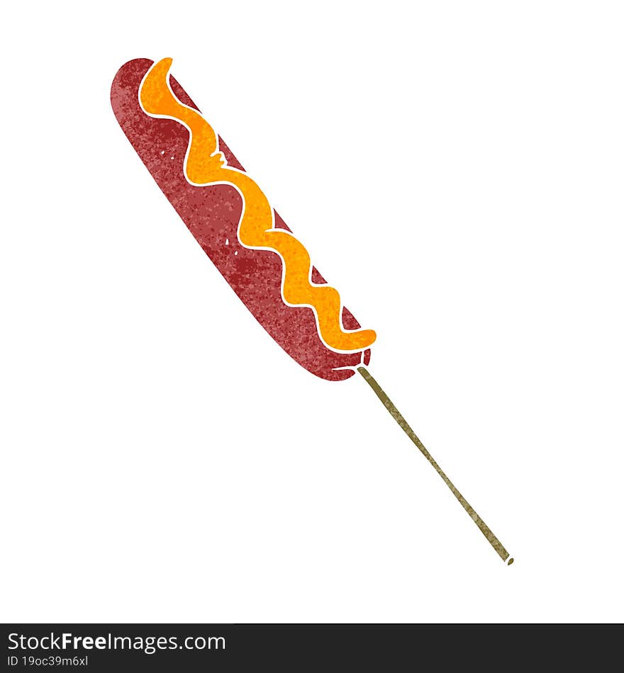 retro cartoon hotdog on a stick