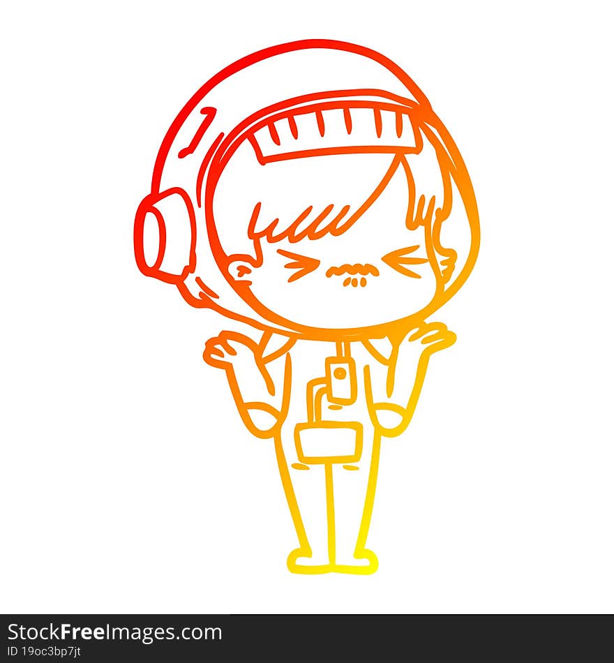 warm gradient line drawing of a cartoon astronaut woman