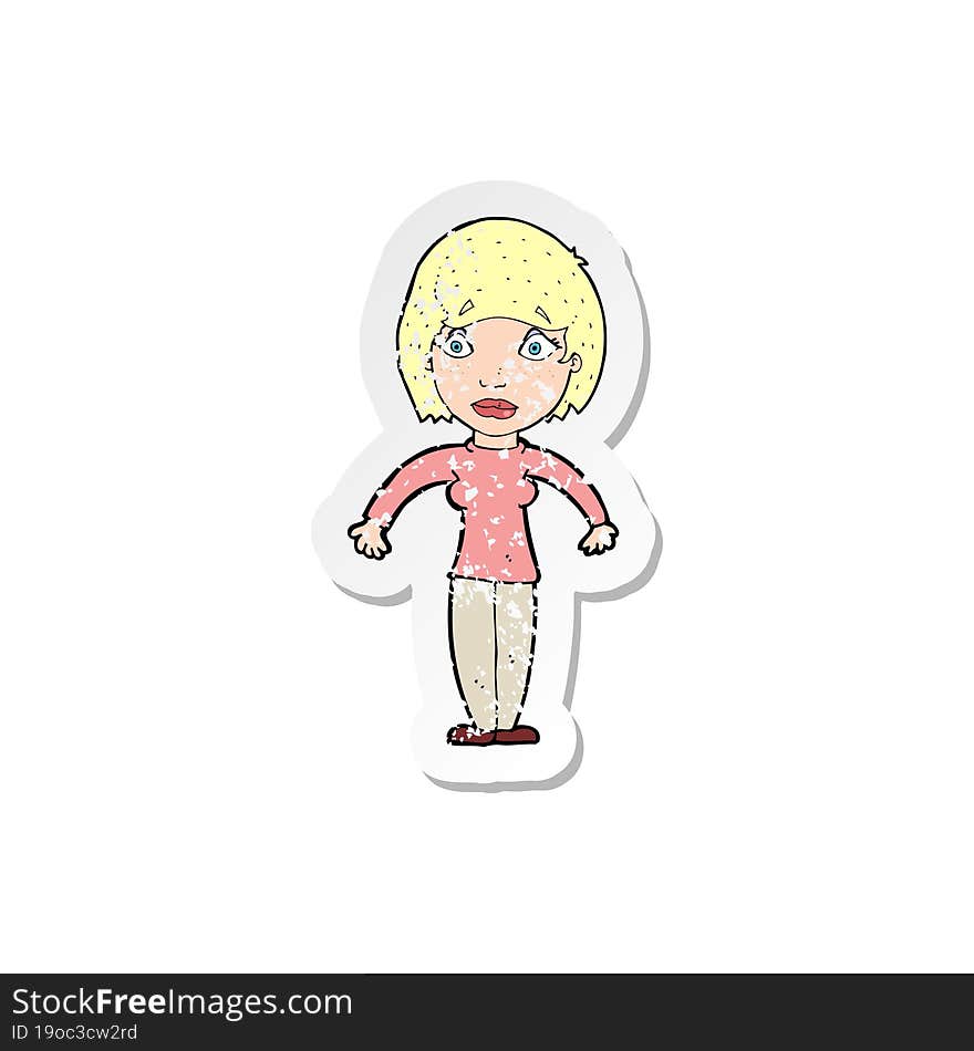 retro distressed sticker of a cartoon surprised woman