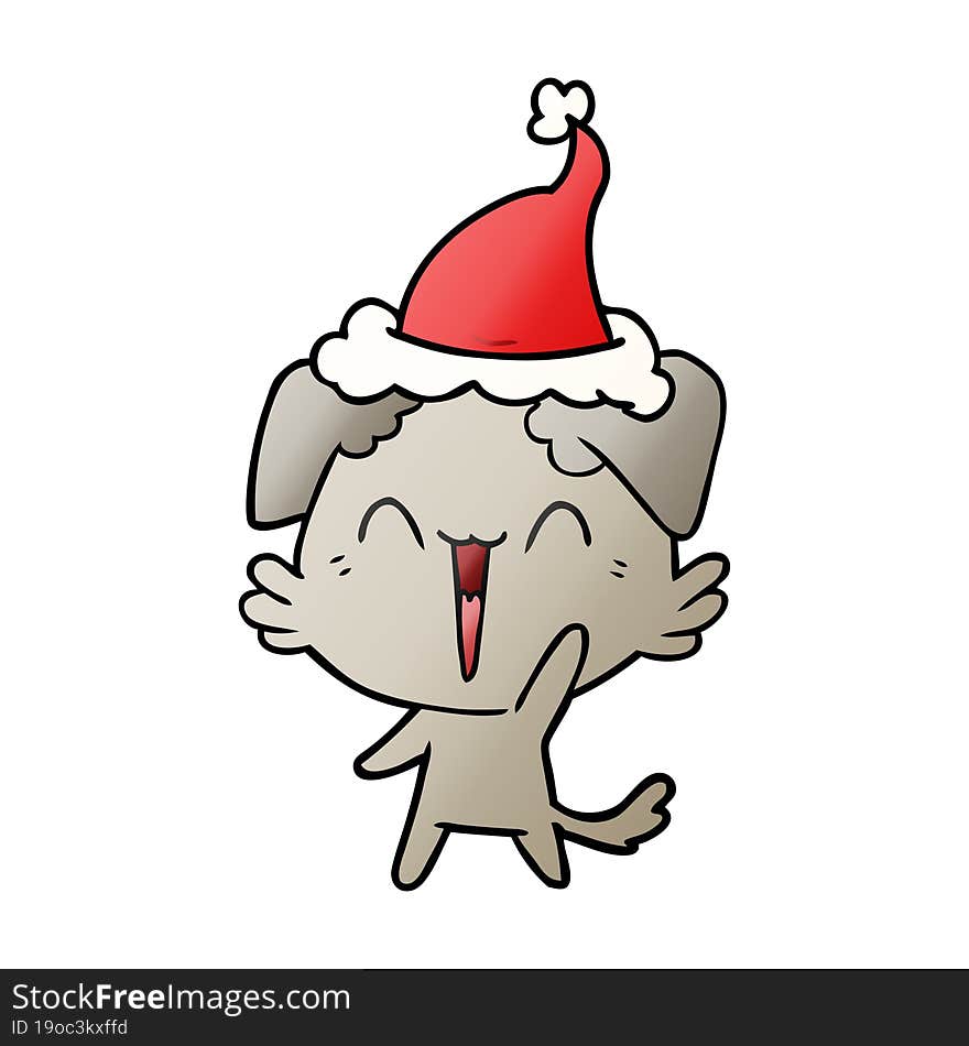 happy little dog hand drawn gradient cartoon of a wearing santa hat. happy little dog hand drawn gradient cartoon of a wearing santa hat