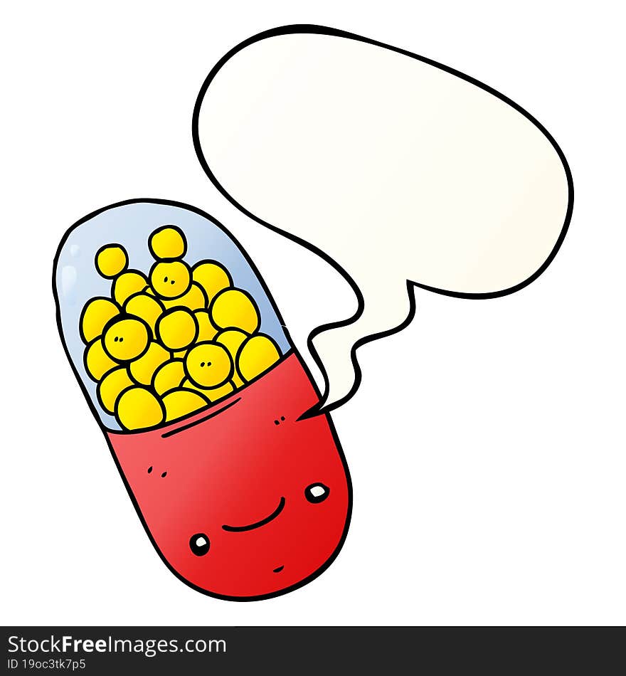 cartoon pill and speech bubble in smooth gradient style