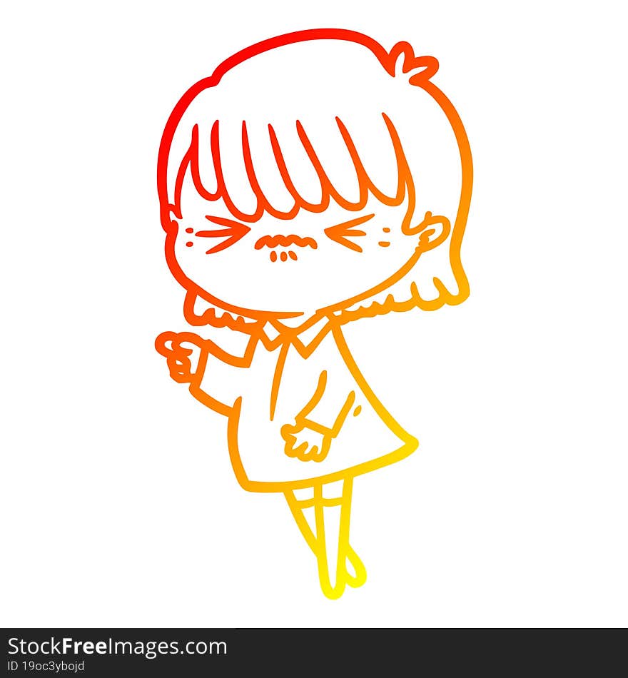 warm gradient line drawing annoyed cartoon girl making accusation