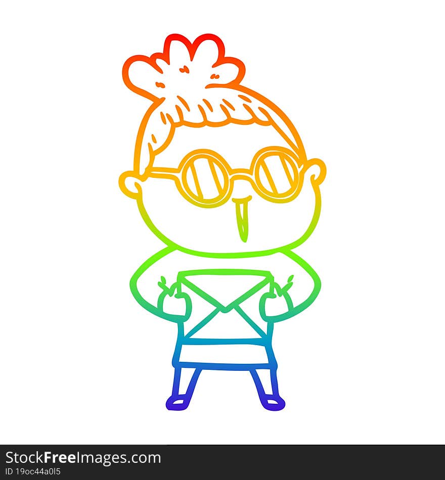 Rainbow Gradient Line Drawing Cartoon Woman Wearing Spectacles