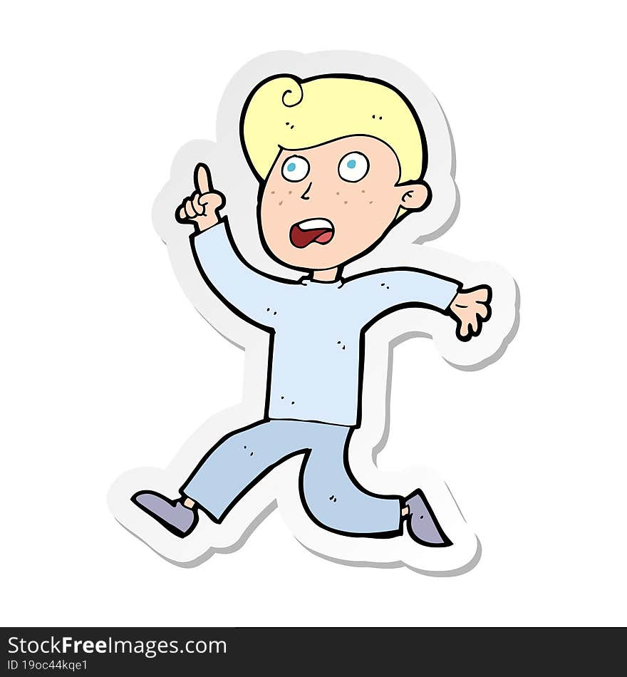 sticker of a cartoon boy panicking