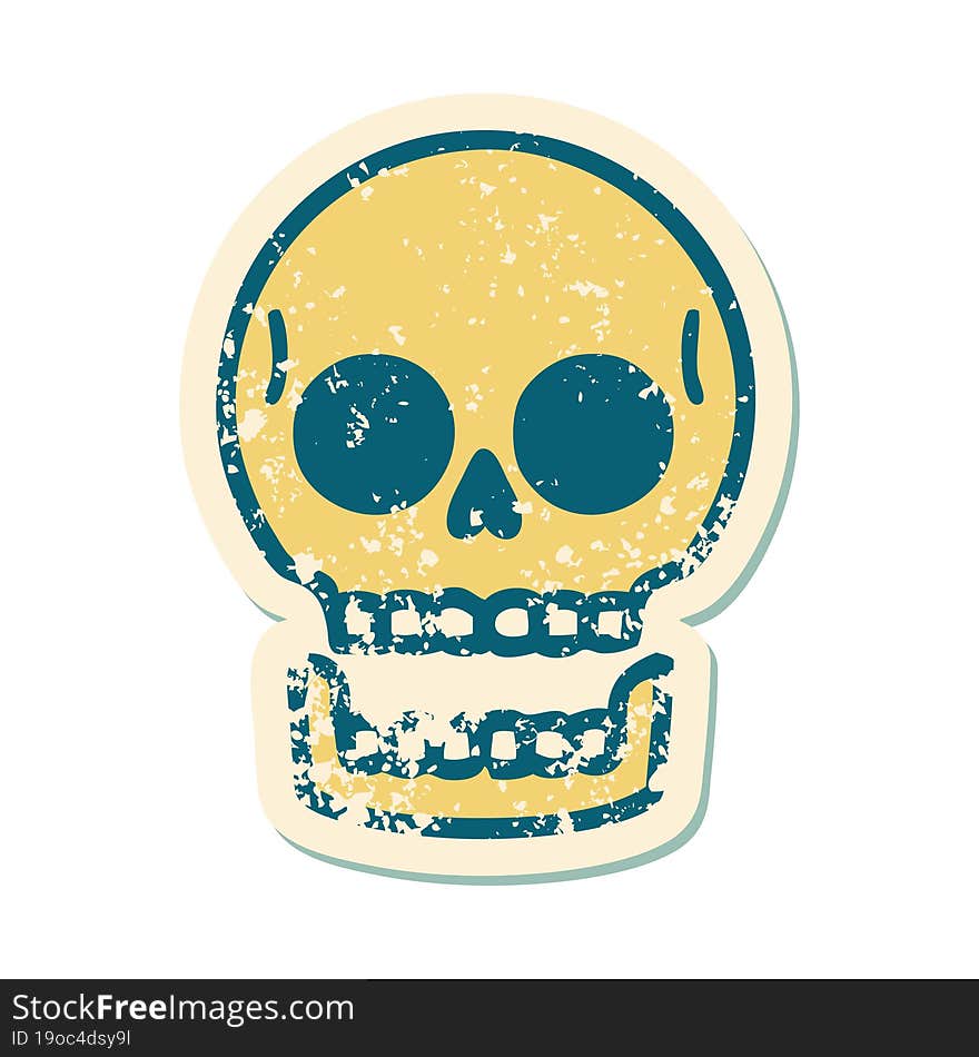 Distressed Sticker Tattoo Style Icon Of A Skull