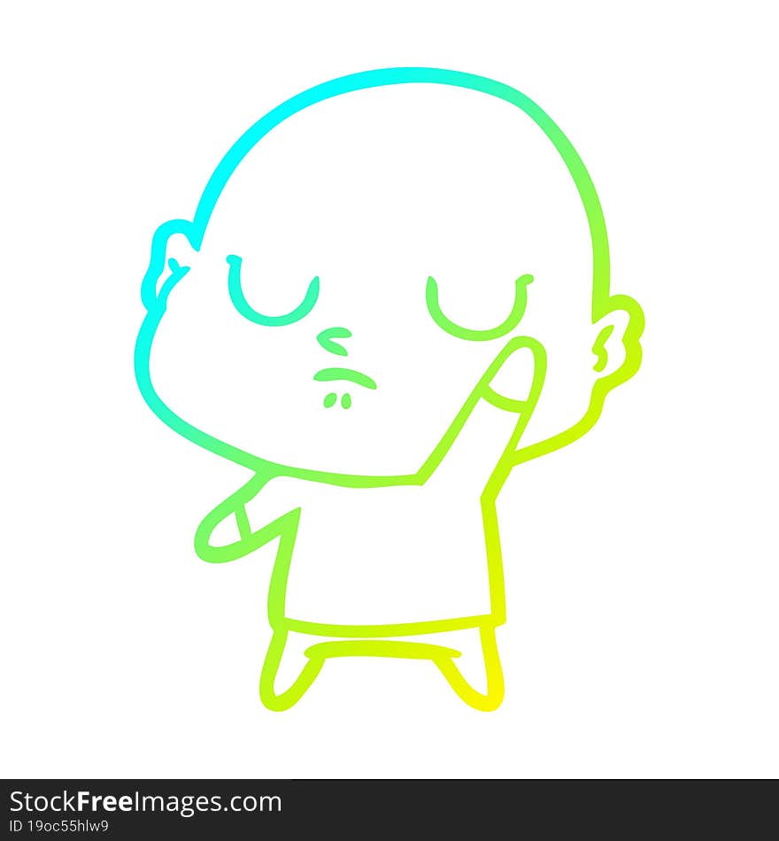 cold gradient line drawing of a cartoon bald man