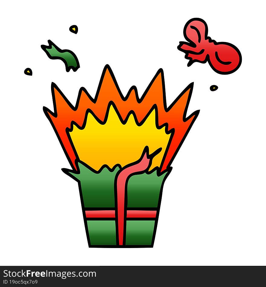 Quirky Gradient Shaded Cartoon Of An Explosive Present