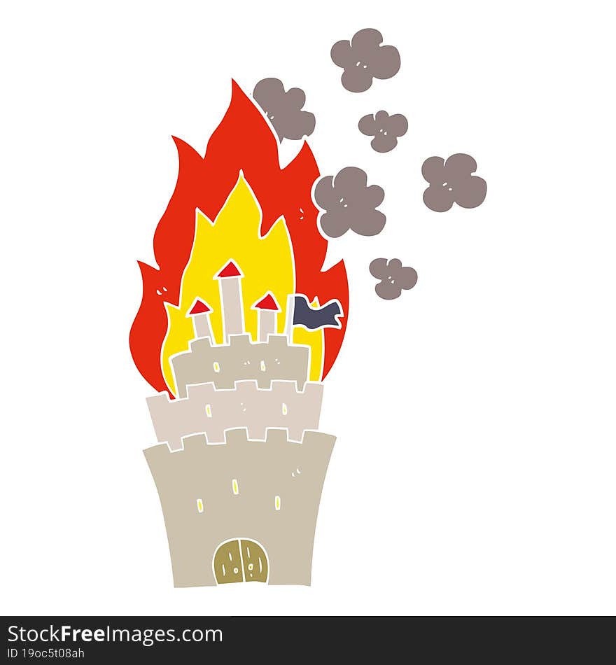 flat color illustration of burning castle. flat color illustration of burning castle