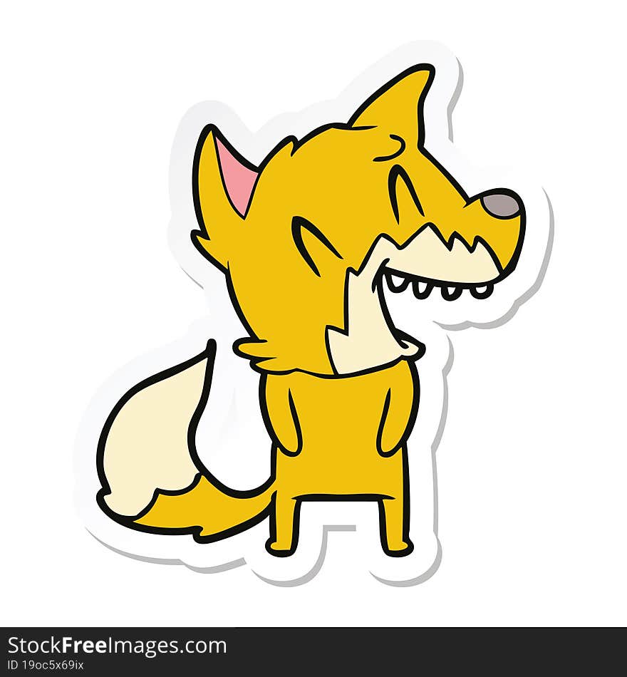 sticker of a laughing fox cartoon