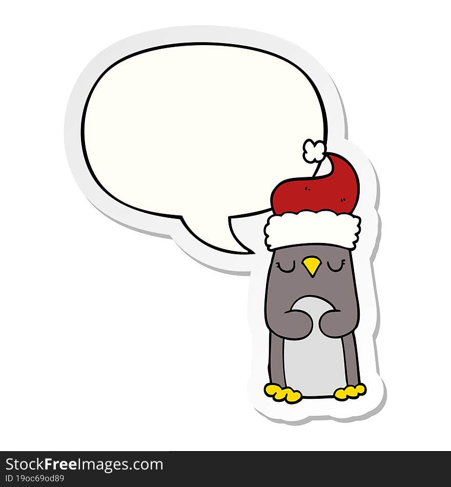 cartoon christmas penguin and speech bubble sticker