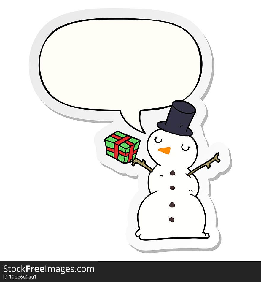 cartoon snowman with speech bubble sticker. cartoon snowman with speech bubble sticker