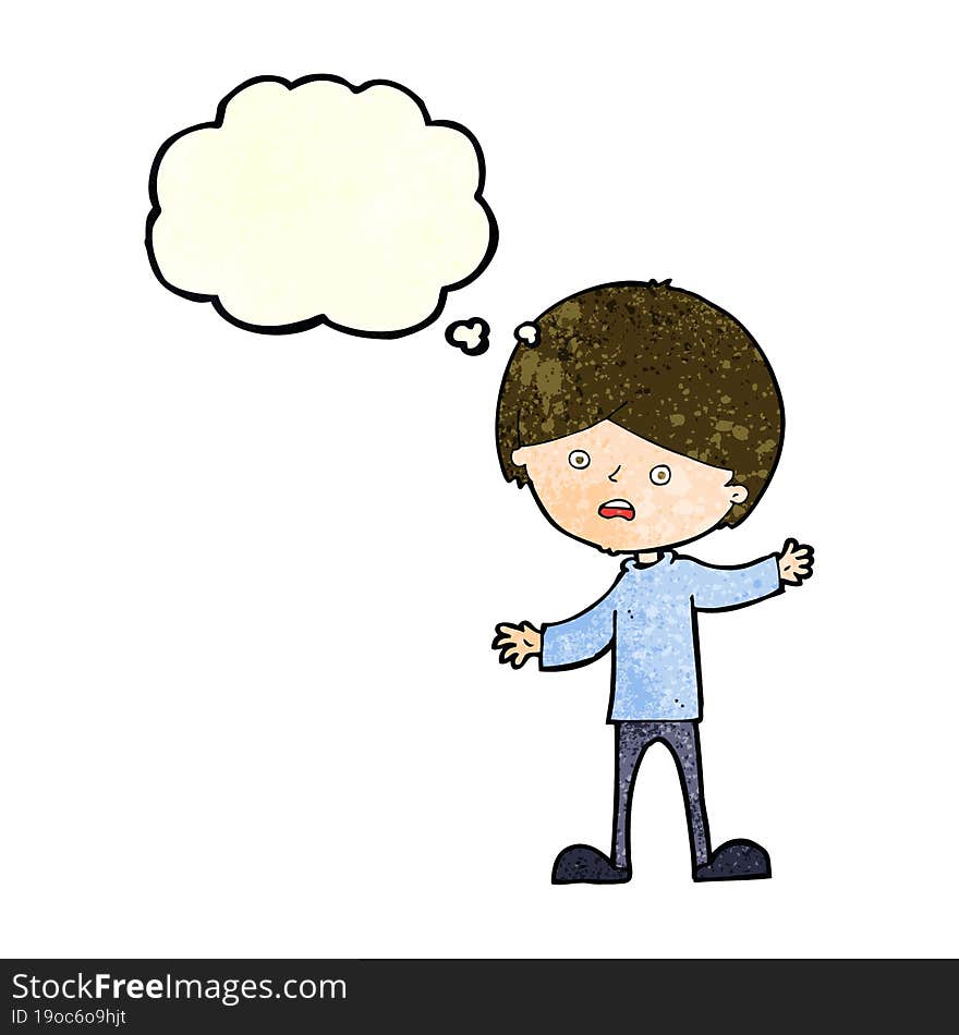 cartoon unhappy boy with thought bubble