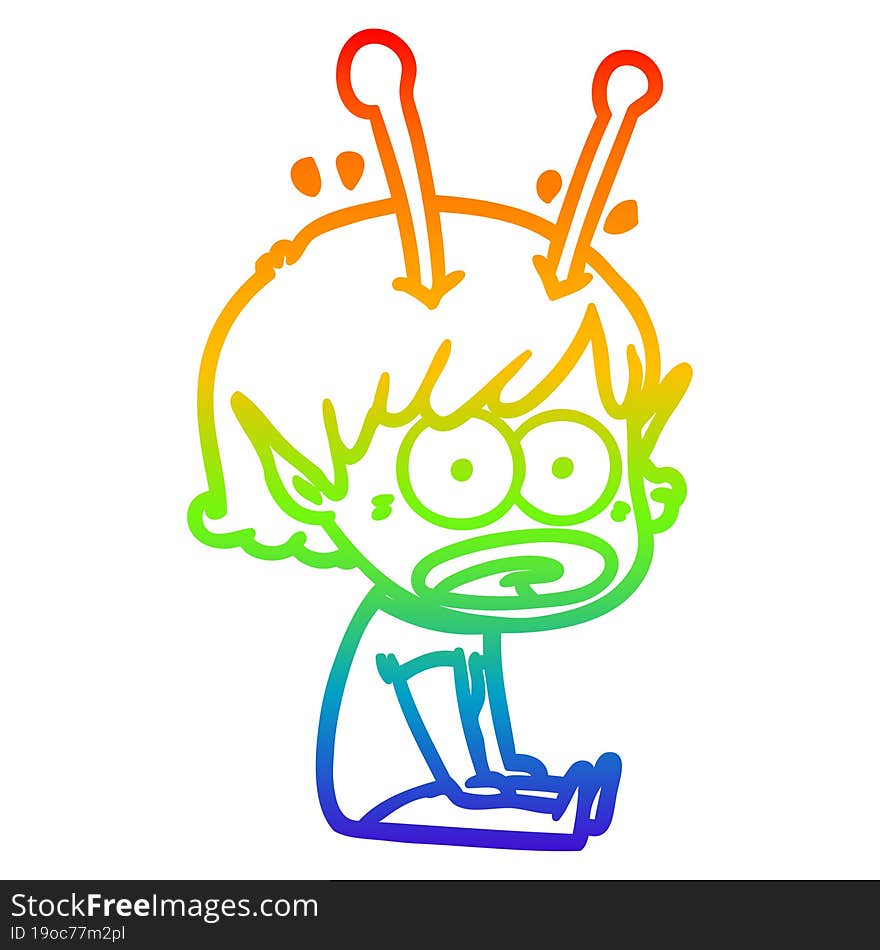 rainbow gradient line drawing cartoon shocked alien girl