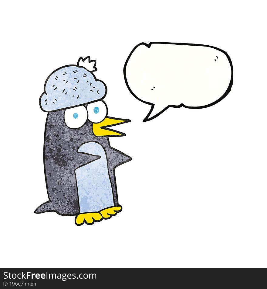 speech bubble textured cartoon penguin