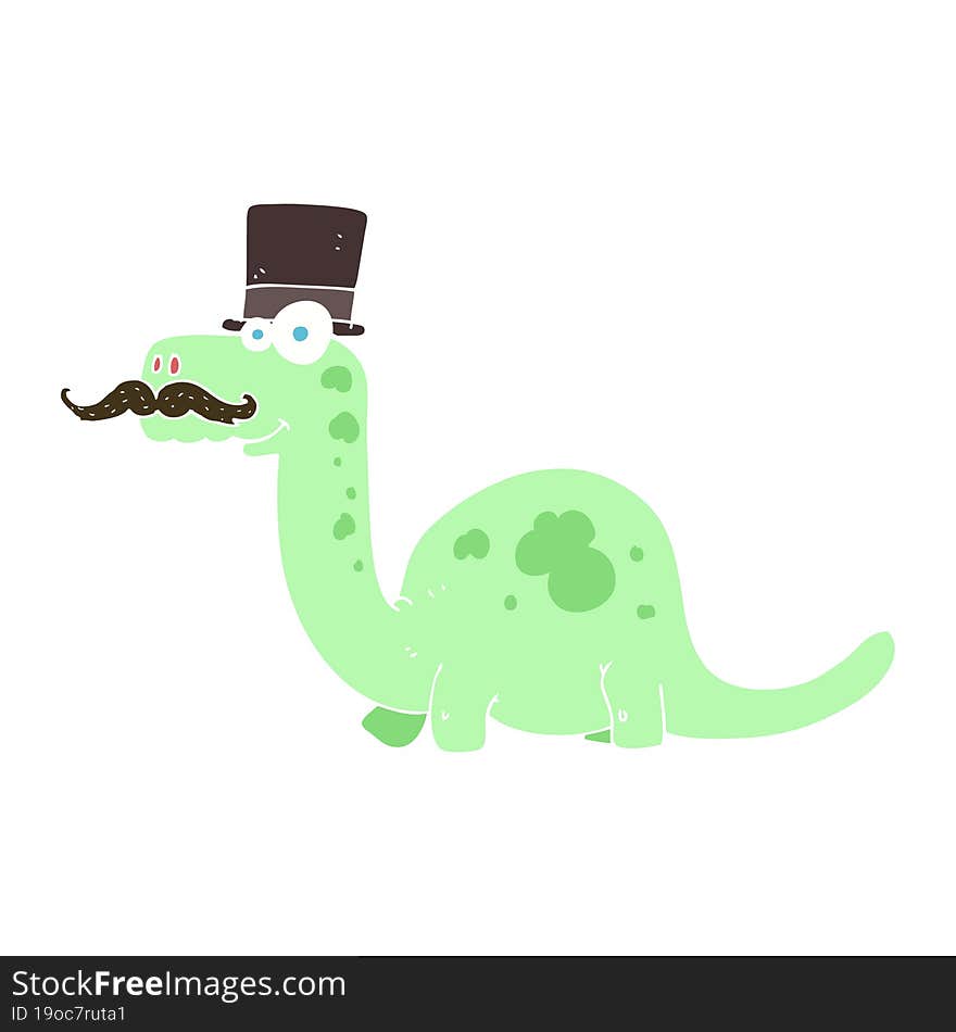 flat color illustration of a cartoon posh dinosaur