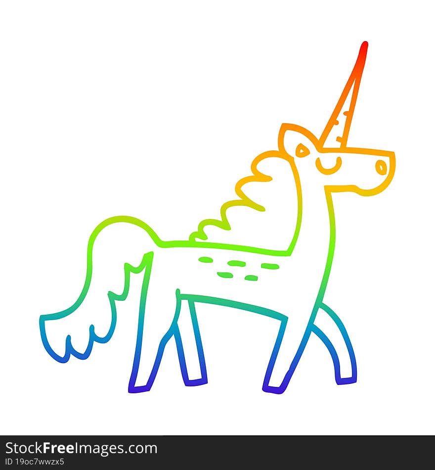 rainbow gradient line drawing of a cartoon mystical unicorn