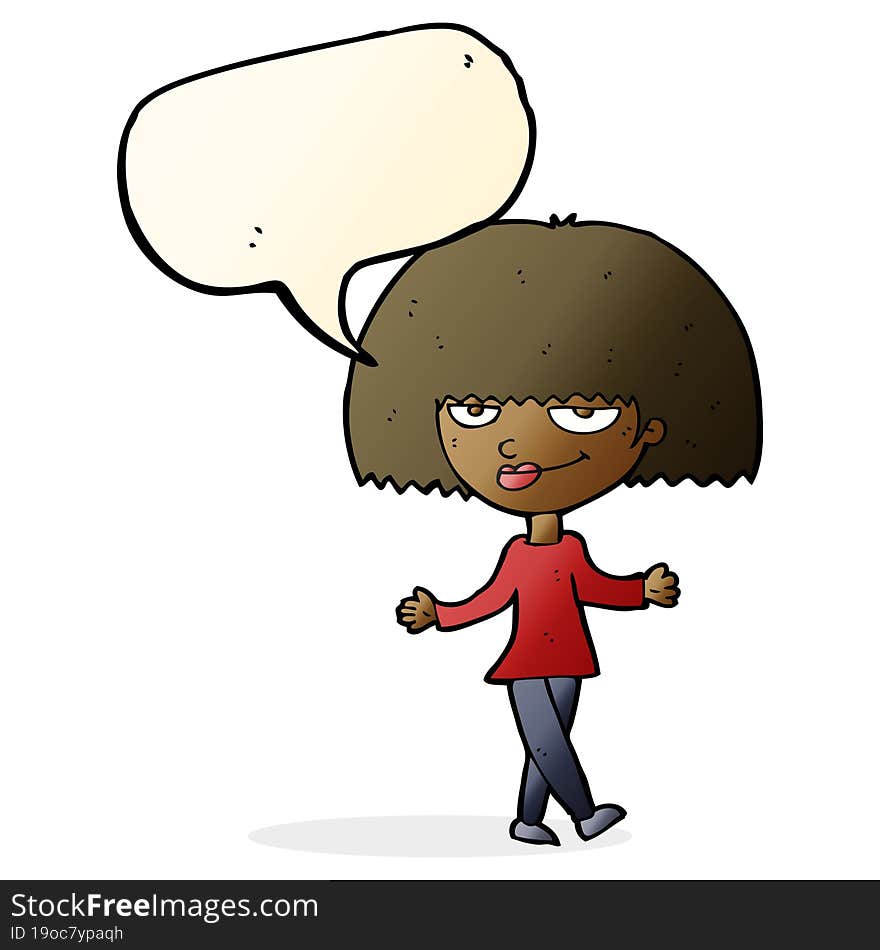 cartoon smug looking woman with speech bubble