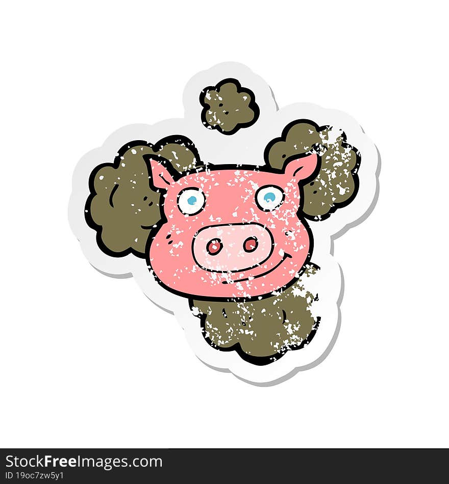 Retro Distressed Sticker Of A Dirty Pig Cartoon