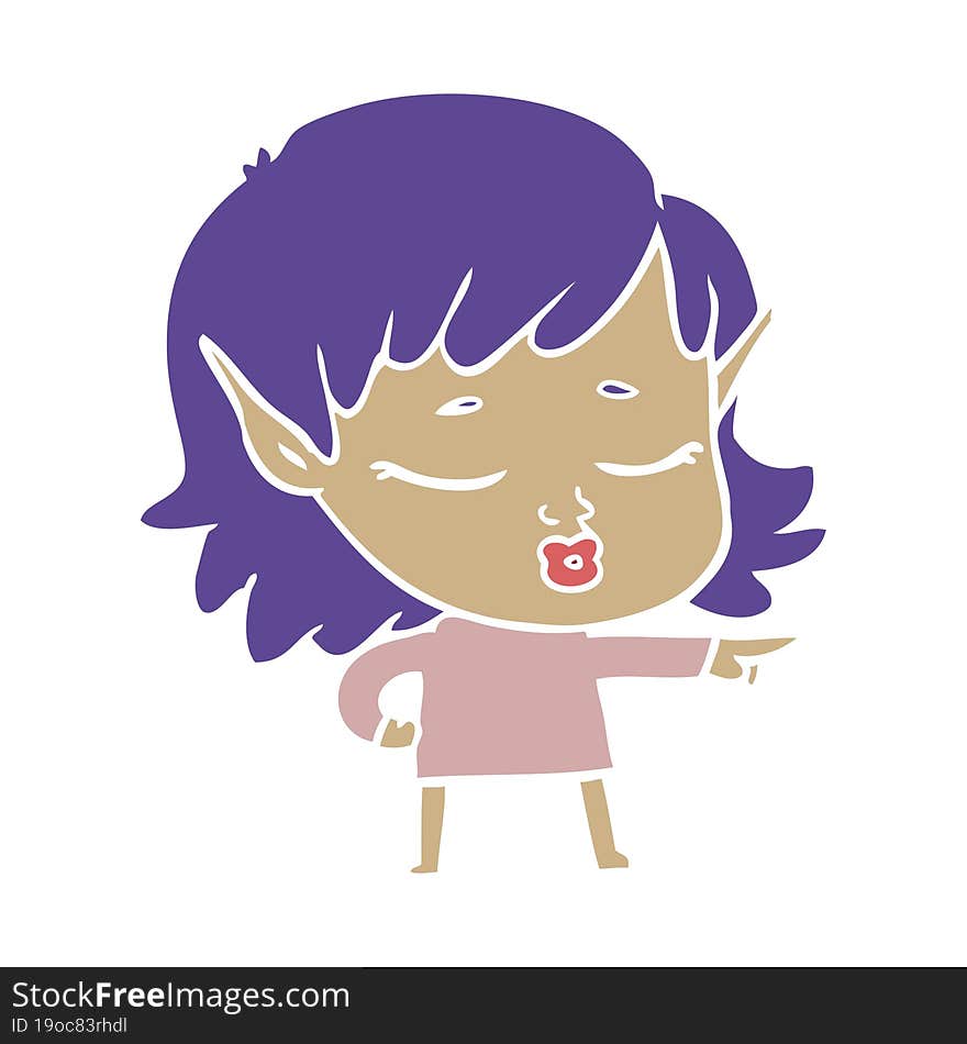 pretty flat color style cartoon elf girl pointing